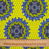Coton imprimé ethnique Zwolle bleu fond jaune
