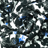 Crêpe viscose imprimé esquisse de fleurs noir et bleu