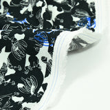 Crêpe viscose imprimé esquisse de fleurs noir et bleu
