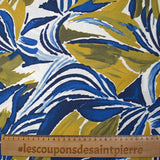 Crêpe viscose imprimé jungle anis et bleu fond blanc