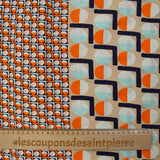 Viscose imprimée cercle vintage orange fond marine