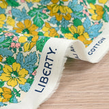 Coton liberty ® Dahlia Dream moutarde et bleu au mètre