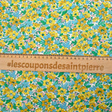 Coton liberty ® Dahlia Dream moutarde et bleu au mètre