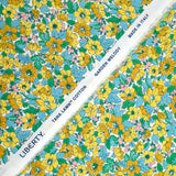 Coton liberty ® Dahlia Dream moutarde et bleu au mètre