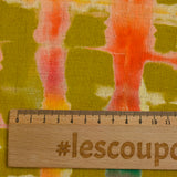 Lin viscose imprimé quadrillage arc-en-ciel fond vert