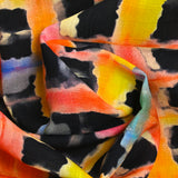 Lin viscose imprimé quadrillage arc-en-ciel fond marine