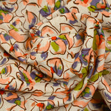 Lin viscose imprimé fleurs de pensées blush et violet fond écru