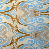 Polyester tissé imprimé moulure royale beige, bleu ciel et marron