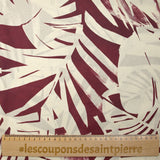 Voile de coton imprimé traces de feuilles fond bordeaux