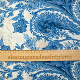 Crêpe fin imprimé paisley bleu fond écru