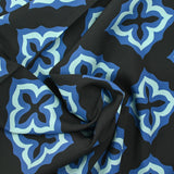 Viscose imprimée mosaïque marine fond noir