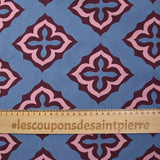 Viscose imprimée mosaïque vieux rose fond bleu