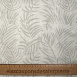 Coton tissé aspect lin imprimé feuillage gris fond blanc cassé