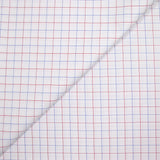 Popeline polycoton tissée-teinte pointillé rouge et bleu fond blanc