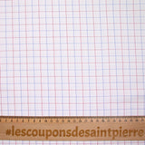 Popeline polycoton tissée-teinte pointillé rouge et bleu fond blanc