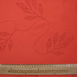 Crêpe viscose Lily brodé feuillage rouge