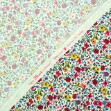 Coton imprimé Aurora fleurs rouge et jaune fond blanc au mètre
