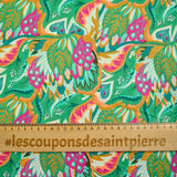Coton imprimé Ginevra rose et orange fond vert au mètre