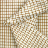 Polyester élasthanne à carreaux camel fond blanc cassé