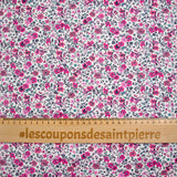 Coton imprimé Anna fleurs rose et fuchsia fond blanc au mètre