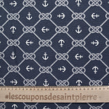 Polycoton imprimé nœud et encre fond marine