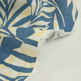 100% Linen blue leaf print