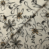 Lin viscose imprimé esquisse florale fond écru naturel