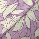 Lin et coton imprimé fleurs en feuilles violet
