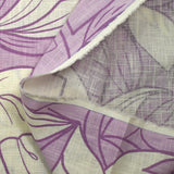Lin et coton imprimé fleurs en feuilles violet