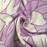 Lin et coton imprimé fleurs en feuilles violet