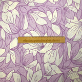 Lin et coton imprimé fleurs en feuilles violet