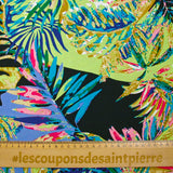 Viscose imprimée nature psychédélique fond vert clair et bleu lavande
