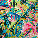 Viscose imprimée nature psychédélique fond vert clair et bleu lavande
