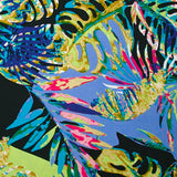 Viscose imprimée nature psychédélique fond vert clair et bleu lavande