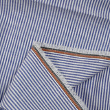 Coton tissé-teint rayé bleu 2mm fond blanc