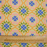Polycoton imprimé azulejo bleu et orange