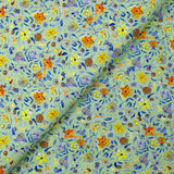 Lin viscose imprimé automne en fleurs fond vert d'eau