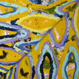 Viscose imprimée évasion triangulaire parme, ciel et jaune