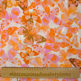 Viscose imprimée jacquard papillons lilas et orange fond blanc