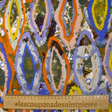 Viscose imprimée évasion triangulaire orange, lavande et kaki