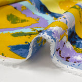 Viscose imprimée évasion triangulaire parme, ciel et jaune
