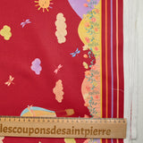 Cotton printed Montgolfière Rouge Tumette Red Background
