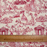 Cotton printed toile de Jouy Maël burgundy ecru background