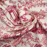 Cotton printed toile de Jouy Maël burgundy ecru background
