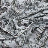 Coton imprimé toile de Jouy Maël noir fond gris bleuté