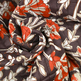Coton matelassé double face fleurs et arabesque marron au mètre