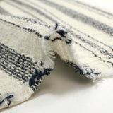 Coton tissé-teint rayé brodé marine fond blanc cassé