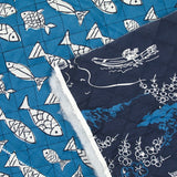 Coton matelassé double face poisson bleu et marine au mètre
