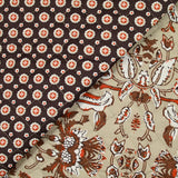 Coton matelassé double face cercle et fleurs marron au mètre