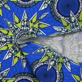 Coton imprimé ethnique Eindhoven vert fond bleu